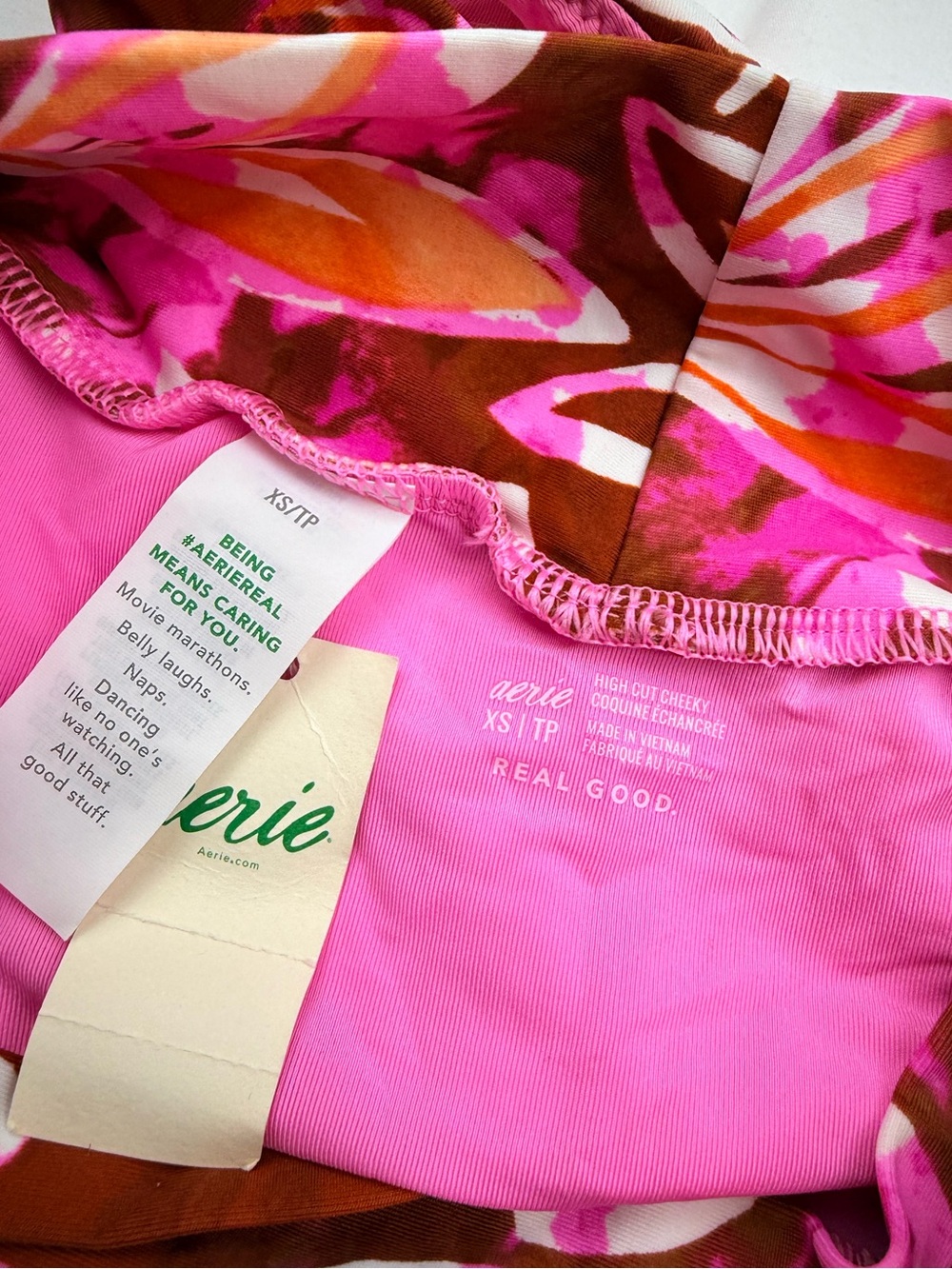 Aerie swim Women’s High-Waist Floral Bikini Bottom - Pink/Brown - Picture 3 of 3